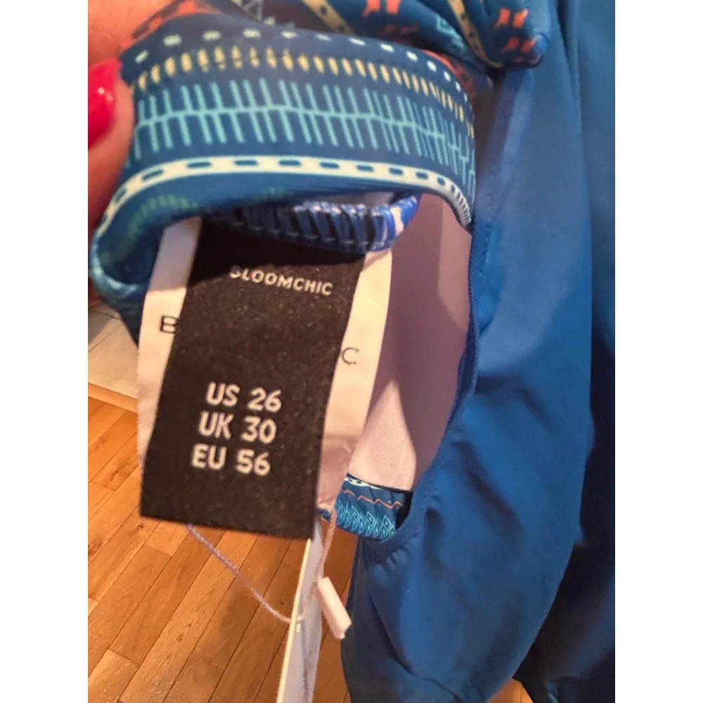 Women's BLOOMCHIC Blue Plus Size 26 tankini swim top with Patterned Sides - Picture 6 of 7